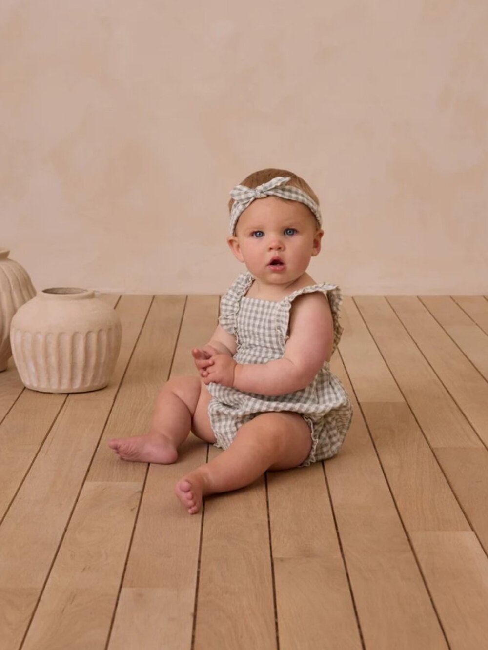 Rylee + Cru Chiara Romper || Eucalyptus Gingham In 12-18M NWT MRSP 95$